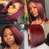 99J Winde Red Burgundy Bob Wig Bob 100% Human Hair Wigs Straight Hair