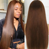 #4 Chocolate Brown Straight Wigs HD Lace Wigs Human Hair Wig