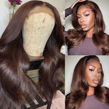 Chocolate Brown Body Wave Lace Wigs 100% Human Hair