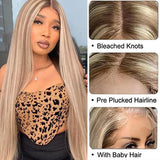 Brown Blonde Balayage 360 Lace Frontal Wigs HD Transparent Lace Straight Human Hair Wig