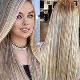 Ash Blonde Balayage Wigs HD Transparent Lace Straight Human Hair Wig