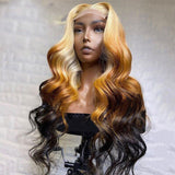 Reverse Blonde Brown Ombre Wig Bone Straight HD Lace Front Human Hair Wigs