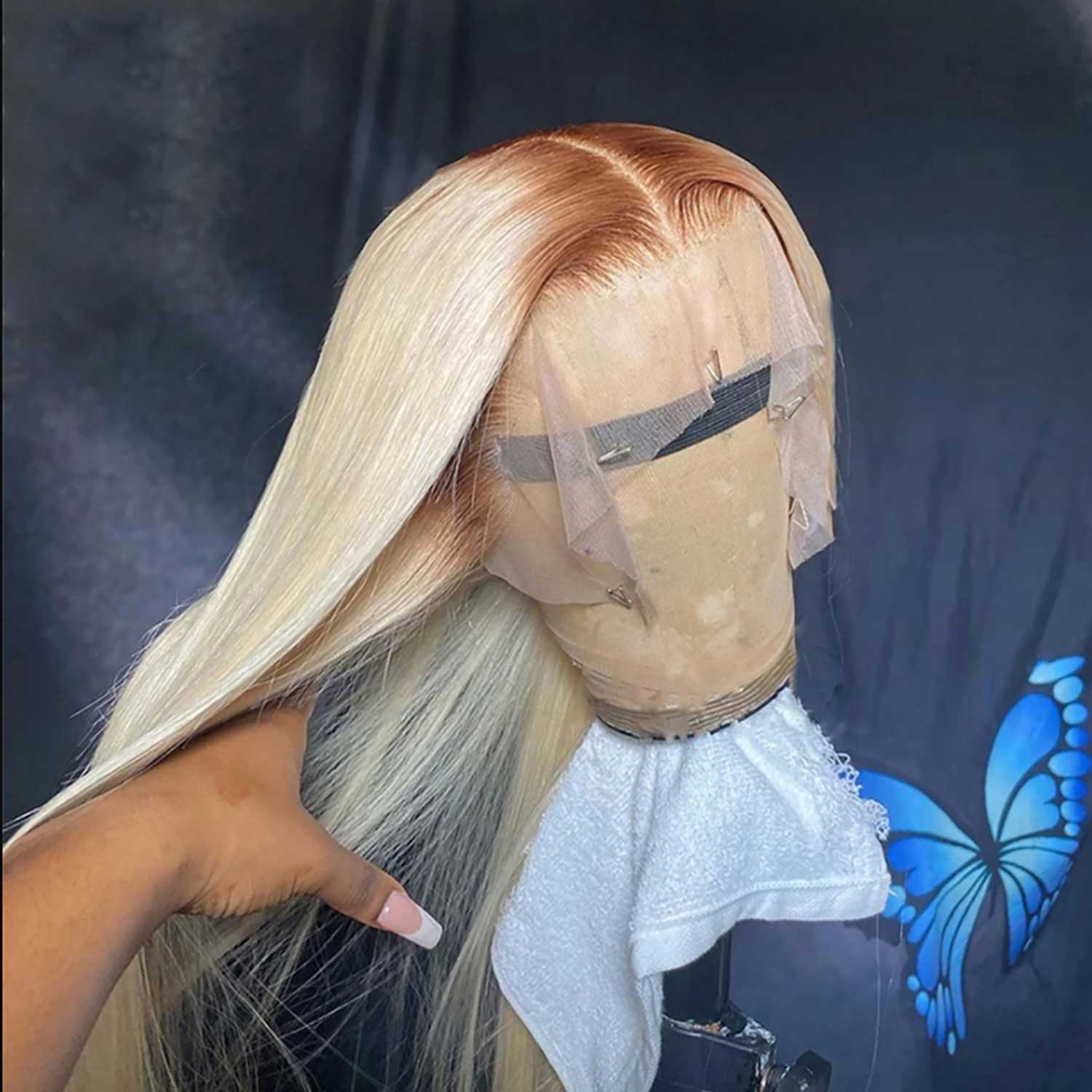 Blonde Lace Front Wig With Dark Roots Human Hair #4/613 Brown To Blonde Ombre Wig
