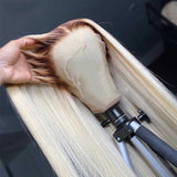 Blonde Lace Front Wig With Dark Roots Human Hair #4/613 Brown To Blonde Ombre Wig