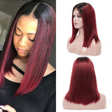 99J Winde Red Burgundy Bob Wig Bob 100% Human Hair Wigs Straight Hair