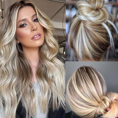 Ash Brown Blonde Balayage Body Wave Wigs 360 Frontal Wig 100% Human Hair