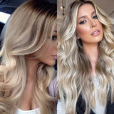 Brown Blonde Balayage Body Wave Wigs HD Transparent Lace Human Hair Wig