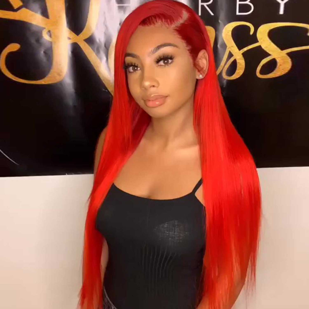 Bright Red Human Hair Wig Long Colored Lace Front Wig