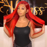 Bright Red Human Hair Wig Long Colored Lace Front Wig