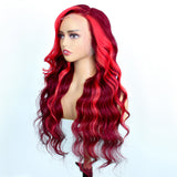 Burgundy With Red Highlights Wig Body Wave Lace Frontal Wigs Human Hair