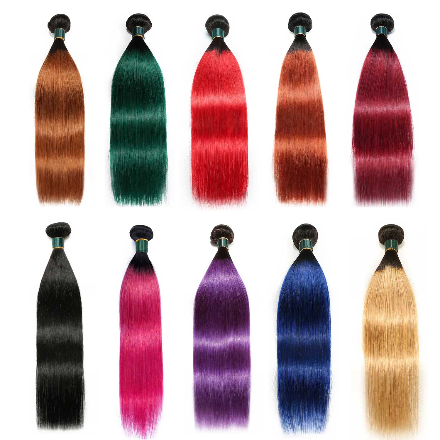 Colored Human Hair Weave Bundles with Dark Roots 100g