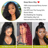 Deep Wave Lace Front Wig Human Hair Pre-plucked Brazilian Curly Wig 180% Density