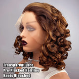 Curly P4/27 Brown Blonde Highlight Wigs Transparent Lace Frontal Wig 100% Human Hair