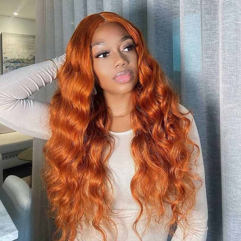 #350 Ginger Orange Colored Wig Body Wave Lace Front Human Hair Wigs