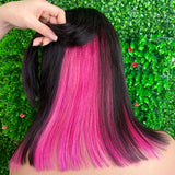Peekboo Pink Highlight Bob Wig Hidden Color Short Lace Front  Human Hair Wig