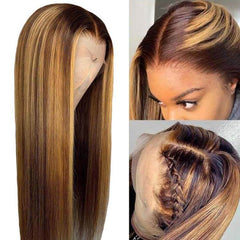 P4/27 Honey Blonde Highlight Wig Brazilian Straight Human Hair Wigs