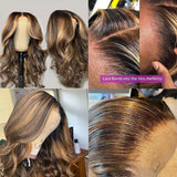 Ombre Highlight Wig Body Wave Brown Blonde Human Hair Wigs P4/27 Color