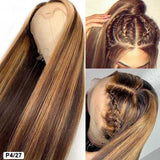 P4/27 Brown Blonde Highlight Brazilian Straight Hair HD Transparent Lace Frontal Human Hair Wigs