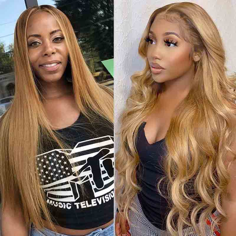 Honey Brown Wig Wavy Human Hair Wigs