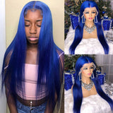 Human Hair Royal Blue Wig Pre-plucked Lace Front Colored Wigs