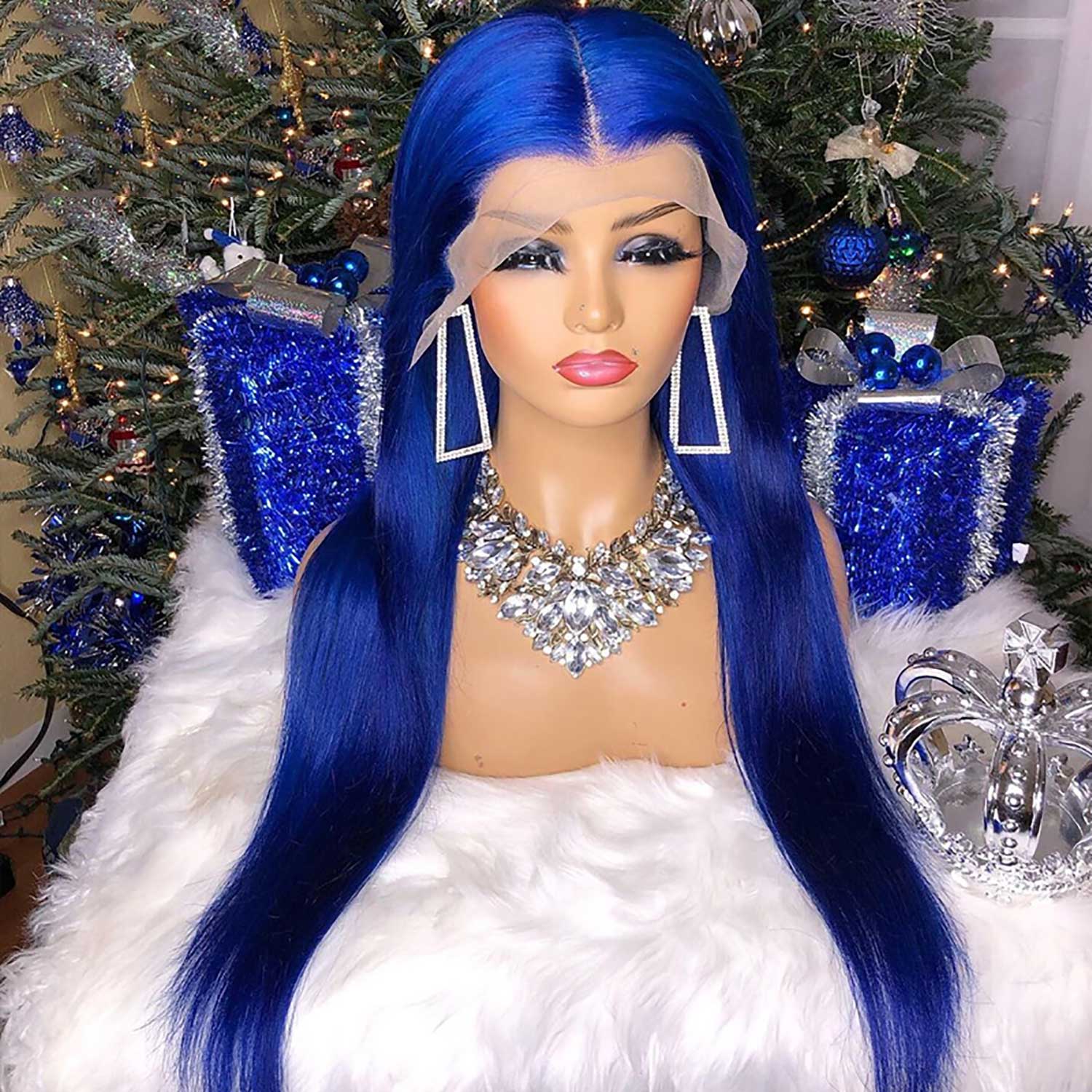 Human Hair Royal Blue Wig Pre-plucked Lace Front Colored Wigs