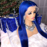 Human Hair Royal Blue Wig Pre-plucked Lace Front Colored Wigs