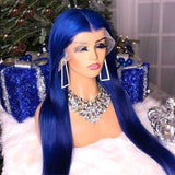 Human Hair Royal Blue Wig Pre-plucked Lace Front Colored Wigs