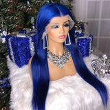 Human Hair Royal Blue Wig Pre-plucked Lace Front Colored Wigs