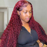 Wine Red 99J Deep Curly Burgundy Wig 360 Transparent Lace Frontal Human Hair Wigs