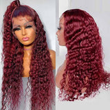 Wine Red 99J Deep Curly Burgundy Wig 360 Transparent Lace Frontal Human Hair Wigs