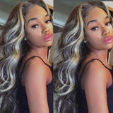 Platinum Highlights Mixed Color Transparent Lace Front Human Hair Wigs Body Wave