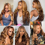 Ombre Highlight Wig Body Wave Brown Blonde Human Hair Wigs P4/27 Color