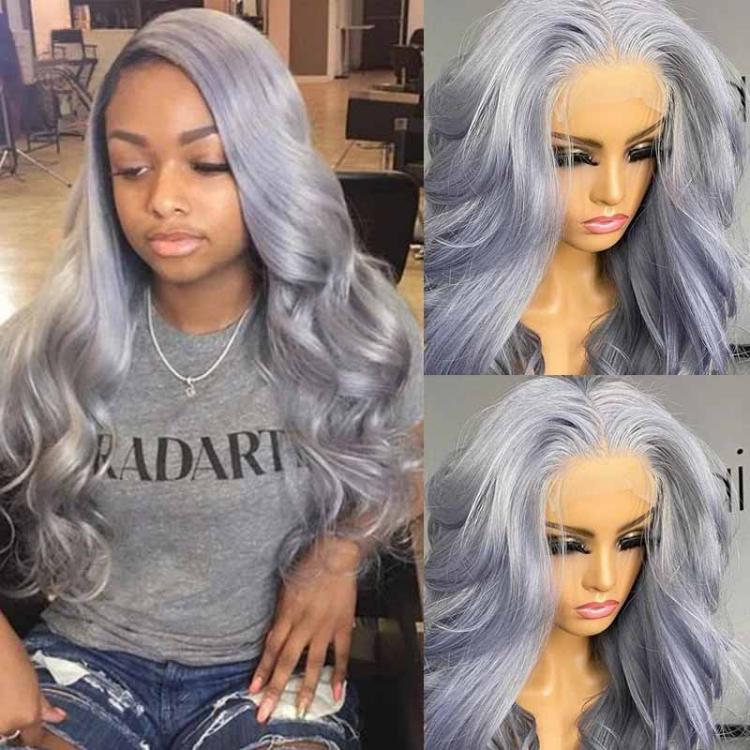 Silver Grey Wavy Human Hair Wig 13x4 HD Lace Front Wigs