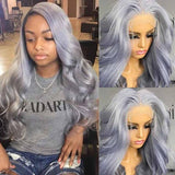 Silver Grey Wavy Human Hair Wig 13x4 HD Lace Front Wigs