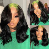 Pink Root Highlights Black Body Wave Human Hair Lace Wigs