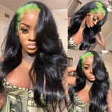 Pink Root Highlights Black Body Wave Human Hair Lace Wigs