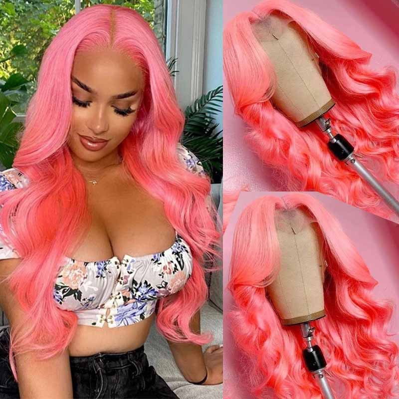 Pink Body Wave HD Lace Front Human Hair Wigs