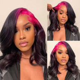 Pink Root Highlights Black Body Wave Human Hair Lace Wigs