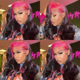 Pink Root Highlights Black Body Wave Human Hair Lace Wigs