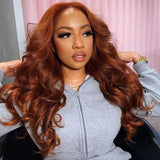 #35 Dark Chocolate Auburn Wig Body Wave Transparent Lace Human Hair Wigs