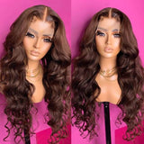 #4 Chocolate Brown Wig Body Wave Transparent Lace Human Hair Wigs