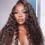 Brown Highlights 360 Lace Frontal Wig Deep Curly Human Hair Wigs