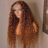 #30 Light Auburn Curly Hair Wig Deep Wave Transparent Lace Front Human Hair Wigs