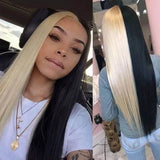 Half Blonde Half Black Hair Wig Straight Lace Human Hair Wigs