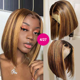 Brown blonde Highlight Bob Wig Transparent Lace Front Human Hair Wigs Straight Hair