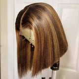 Highlight Brown Blonde Bob Wig Transparent Lace Front Human Hair Wigs Straight Hair