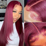 99J Burgundy Layered Wig Straight Lace Front Human Hair Wigs