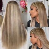 Brown Blonde Balayage Body Wave Wigs HD Transparent Lace Human Hair Wig