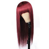 99J Burgundy Human Hair Wig With Bangs Silky Straight Human Hair Wigs