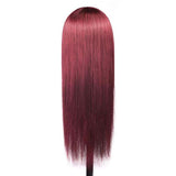 99J Burgundy Human Hair Wig With Bangs Silky Straight Human Hair Wigs